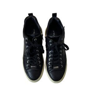 J/Slides NYC Womens Leather High-Top Sneakers Black With White Sole